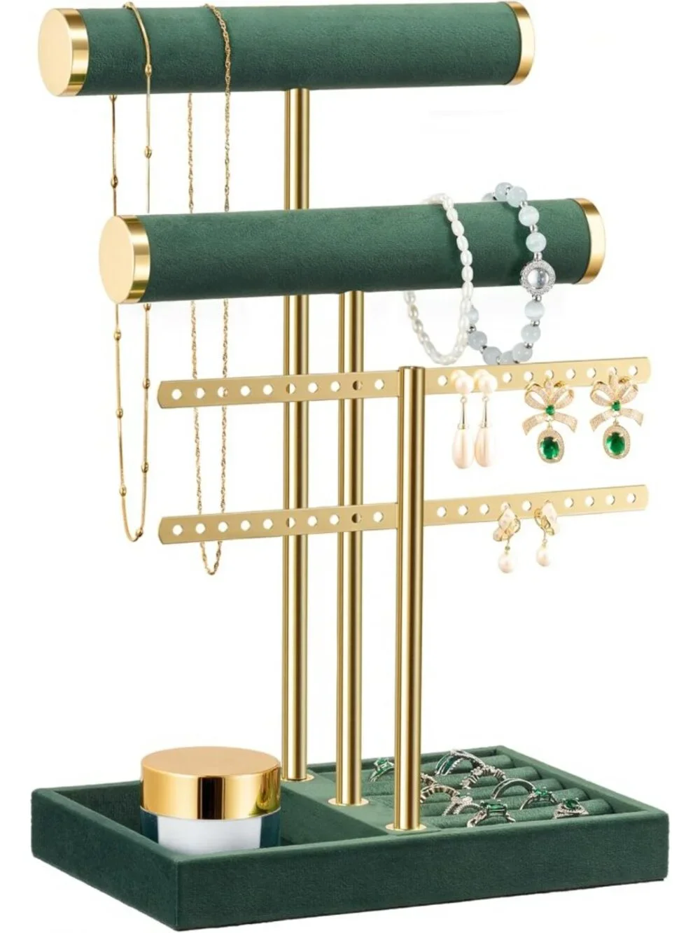 Elegant 3-Tier Velvet Jewelry Organizer Stand for Necklaces, Bracelets & Rings